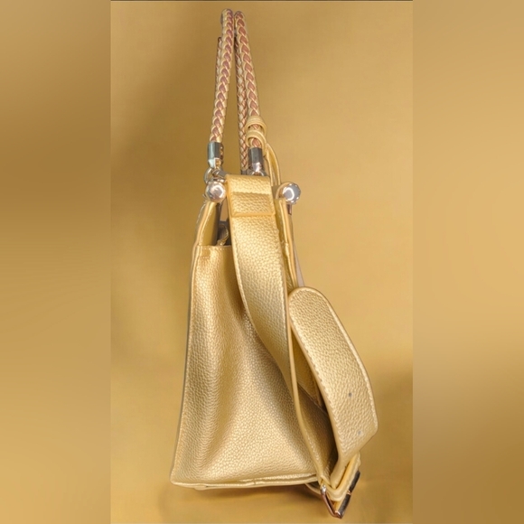 Bebe Gold Natalie Shopper Tote Satchel With Braided Handle NWOT - Picture 6 of 14